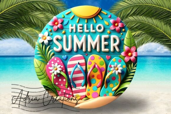Download 3D Hello Summer Flip Flops Welcome Sign - Hello summer Collection